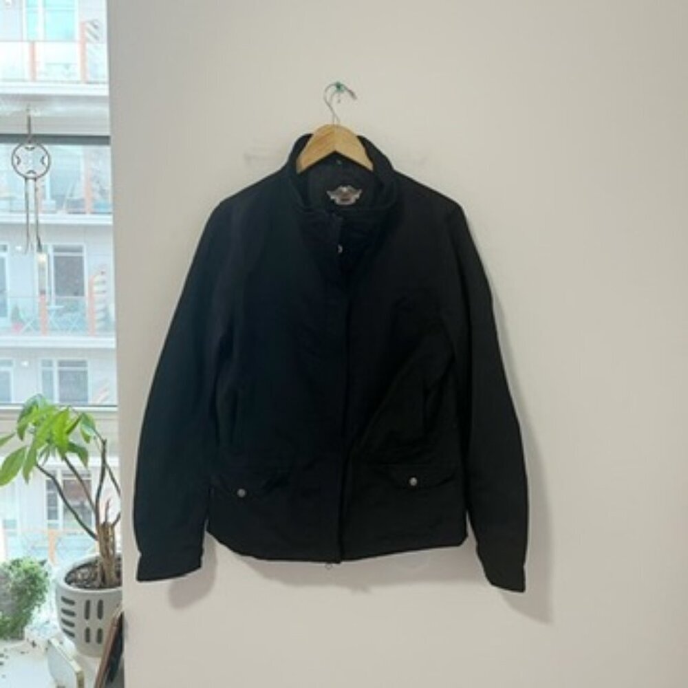 Harley Davidson Women's Logo Studded Back Black Zip Up Jacket Size Large